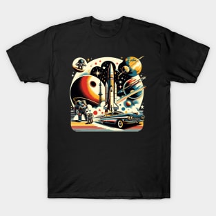 Retro Cosmic Odyssey: Vintage Space Adventure T-Shirt